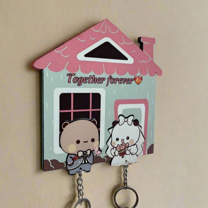 Custom "Together" Bear Couple Keychain Holder Personalized High-Quality Wood Key Organizer Premium Wood Entryway Decor