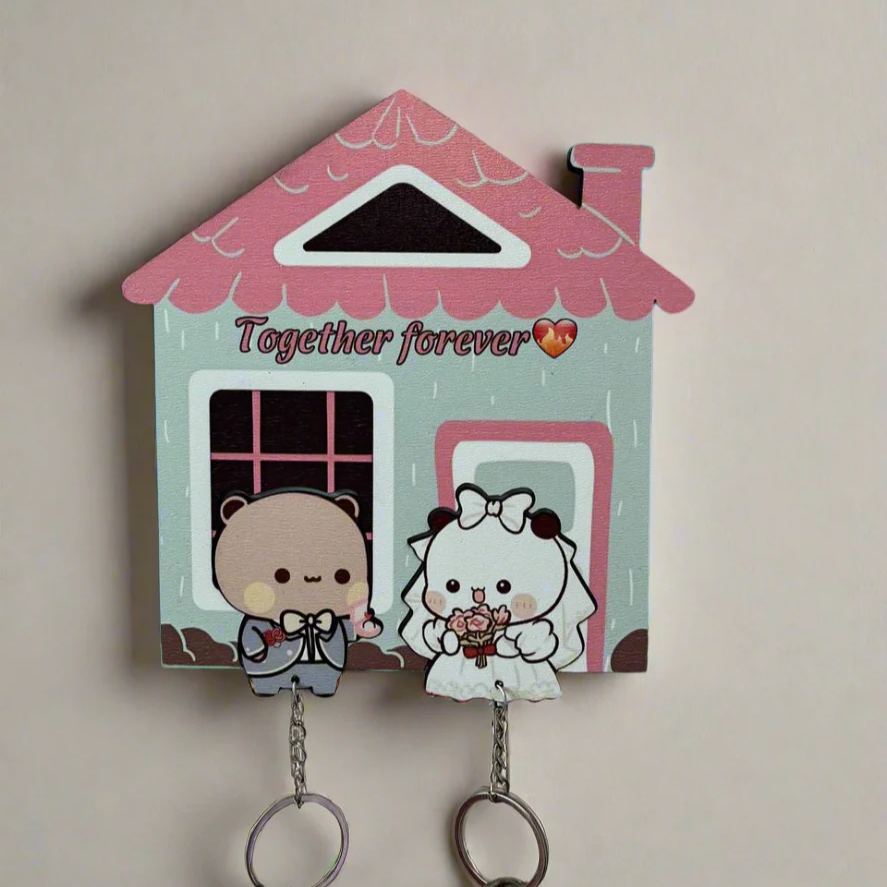 Custom "Together" Bear Couple Keychain Holder Personalized High-Quality Wood Key Organizer Premium Wood Entryway Decor