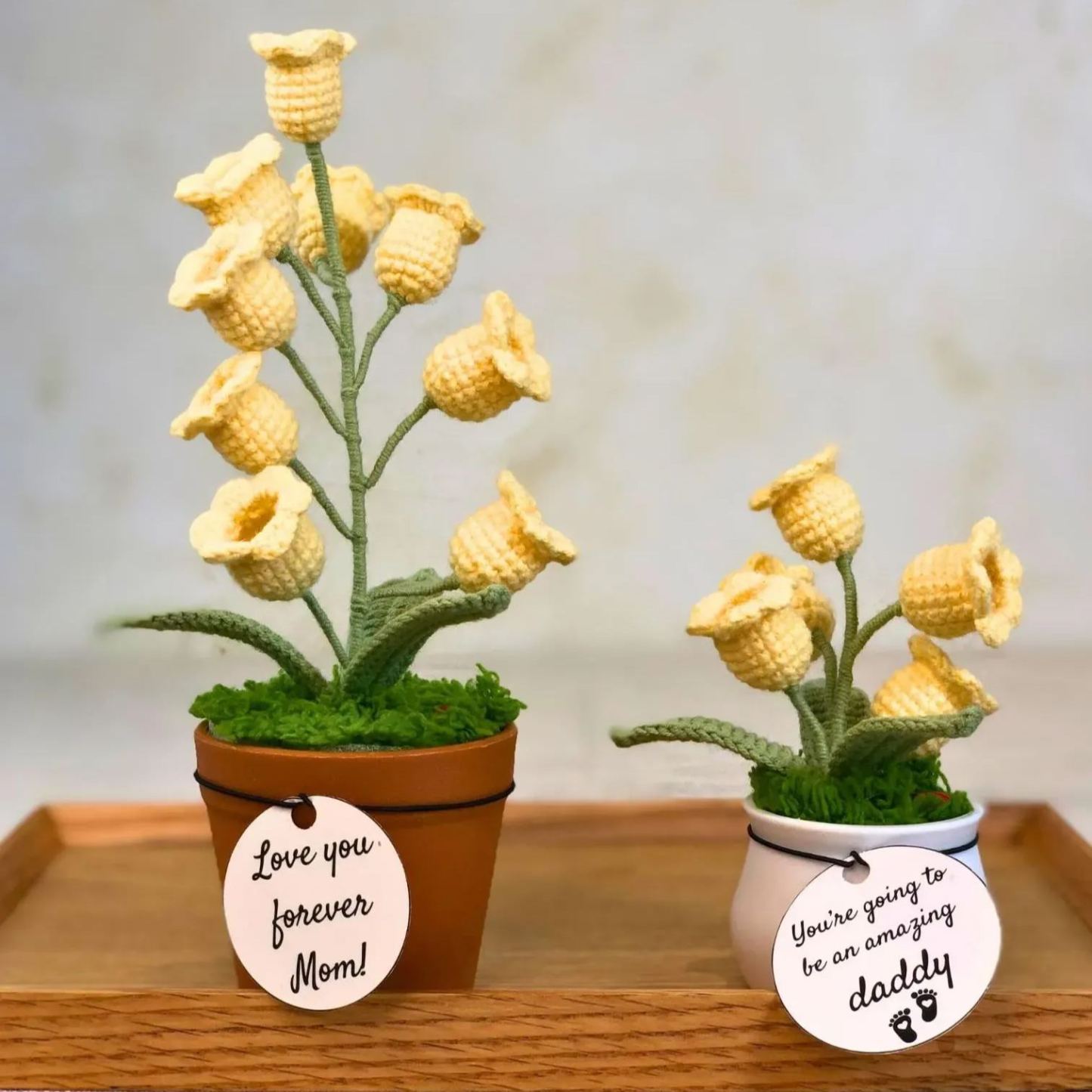 Customizable Card Handmade Lily of the Valley Night Light Personalized Potted Crochet Flower Lamp Handmade Crochet Flower Night Light