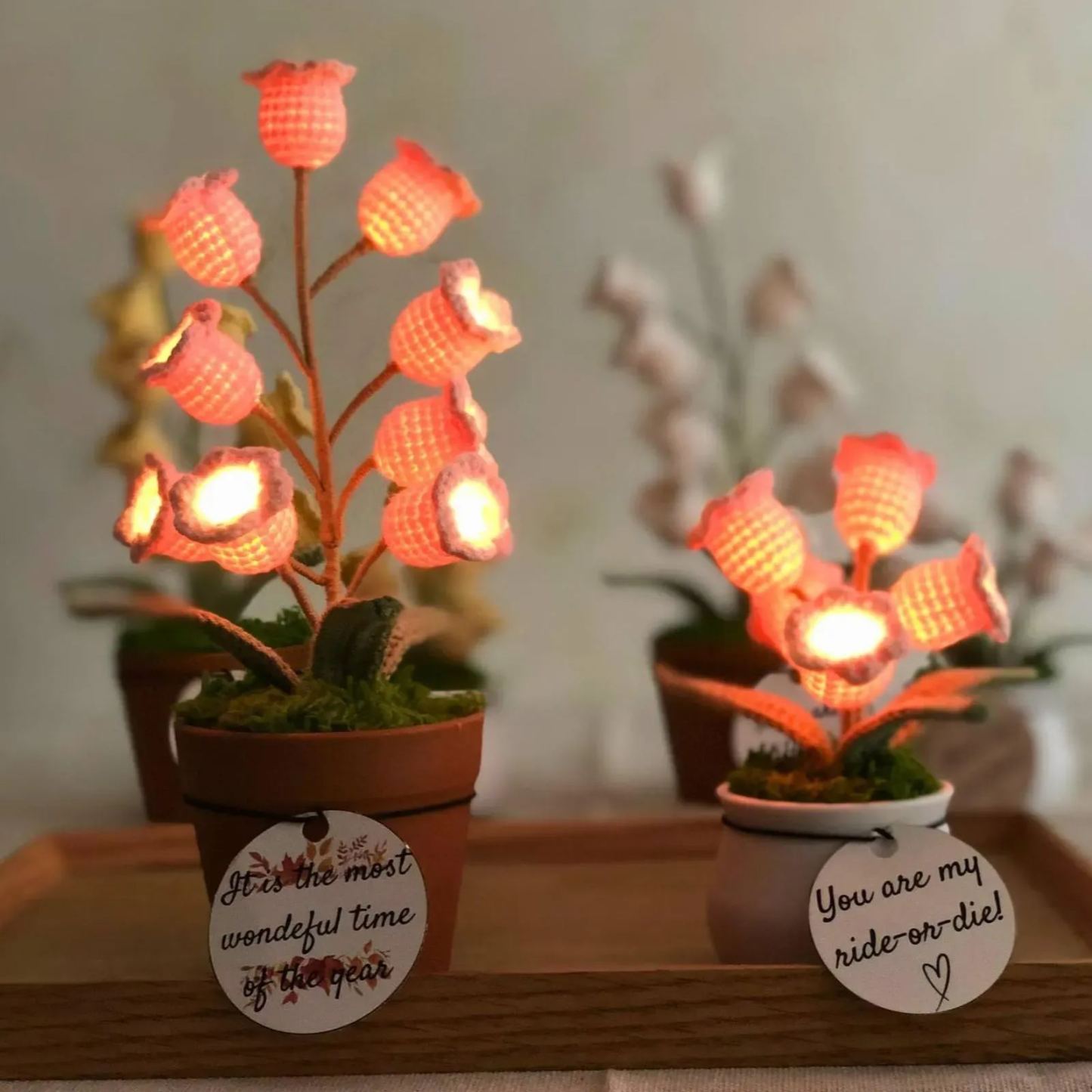 Customizable Card Handmade Lily of the Valley Night Light Personalized Potted Crochet Flower Lamp Handmade Crochet Flower Night Light