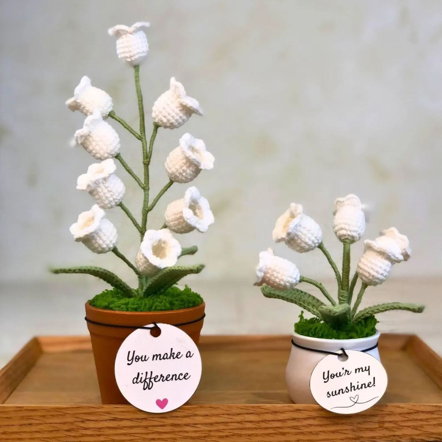 Customizable Card Handmade Lily of the Valley Night Light Personalized Potted Crochet Flower Lamp Handmade Crochet Flower Night Light