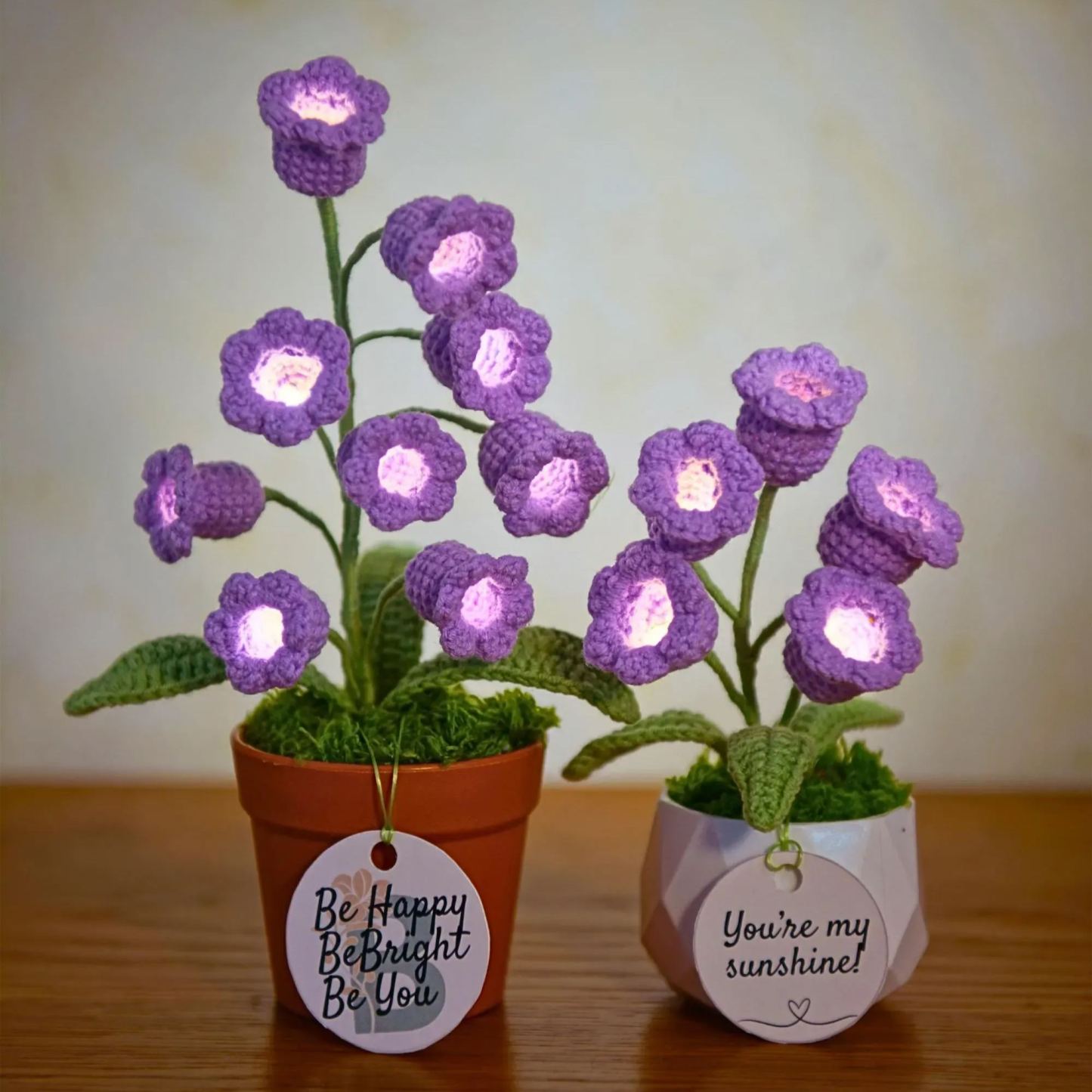 Customizable Card Handmade Lily of the Valley Night Light Personalized Potted Crochet Flower Lamp Handmade Crochet Flower Night Light