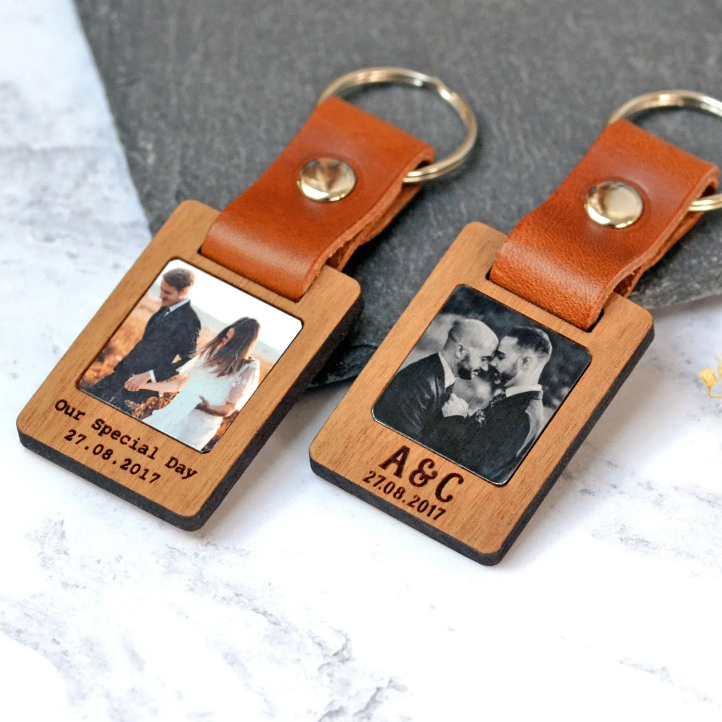 Personalized Photo Calendar Wood Keyring Custom Wooden Picture Calendar Keychain Fifth Anniversary Gifts for Him Her