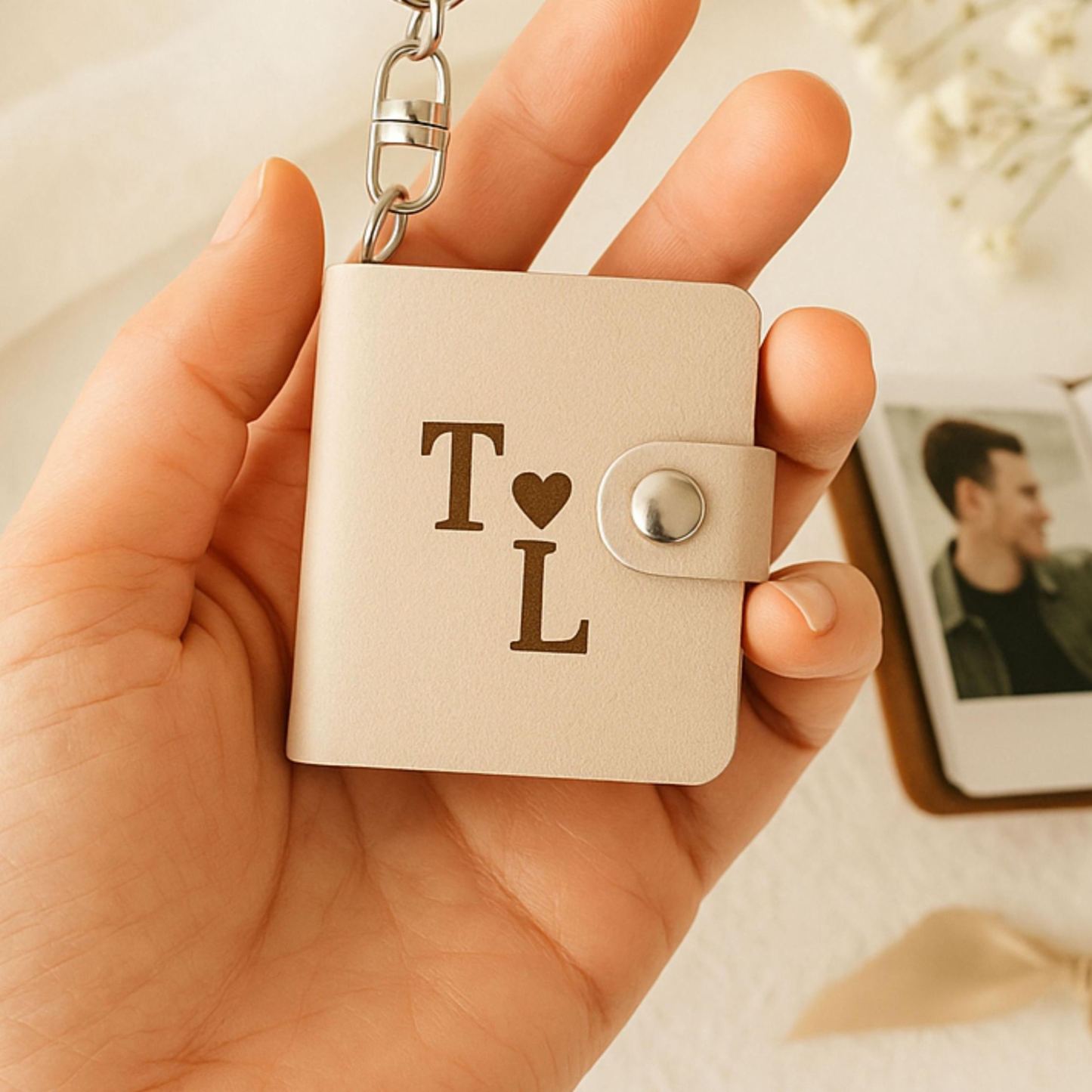 Personalized Leather Mini Photo Album Keychain Custom Photo Album Key Fob Christmas Anniversary Birthday Gift