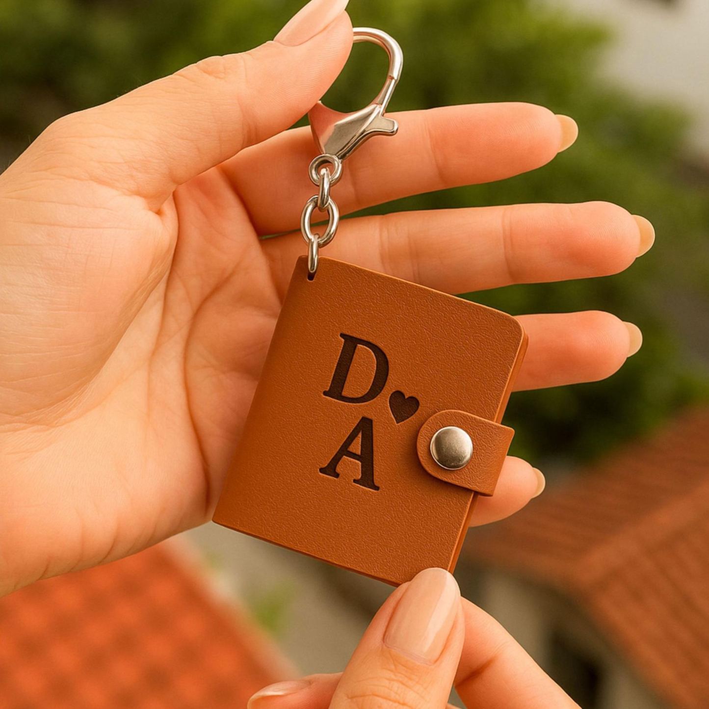 Personalized Leather Mini Photo Album Keychain Custom Photo Album Key Fob Christmas Anniversary Birthday Gift