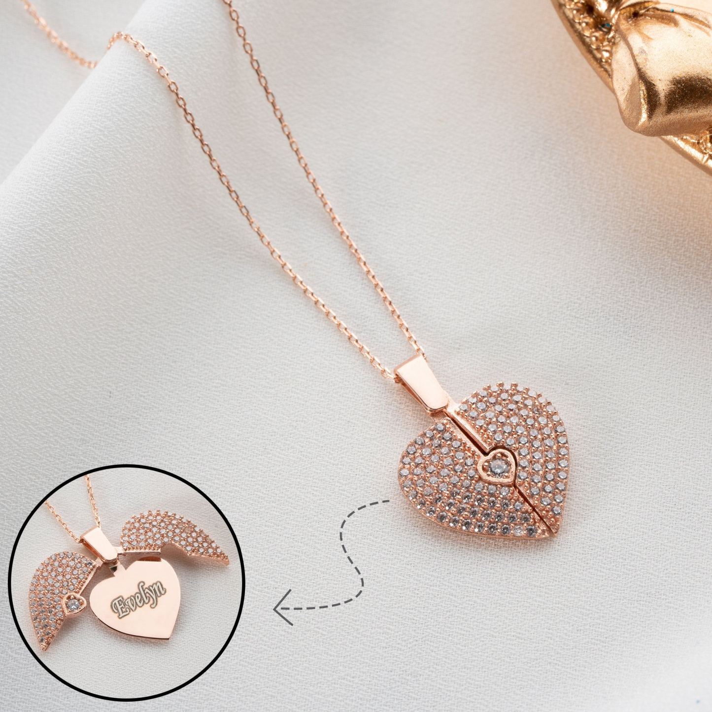 Personalized Heart Name Locket Necklace Custom Engraved Photo Locket Full Pave Zircon Heart Locket Gifts for Her