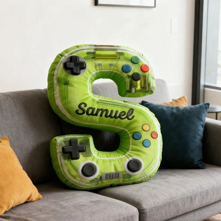 Personalized 3D Printed Neon Game Controller Letter Pillow – Custom Name Gift for Kids & Gaming Fans