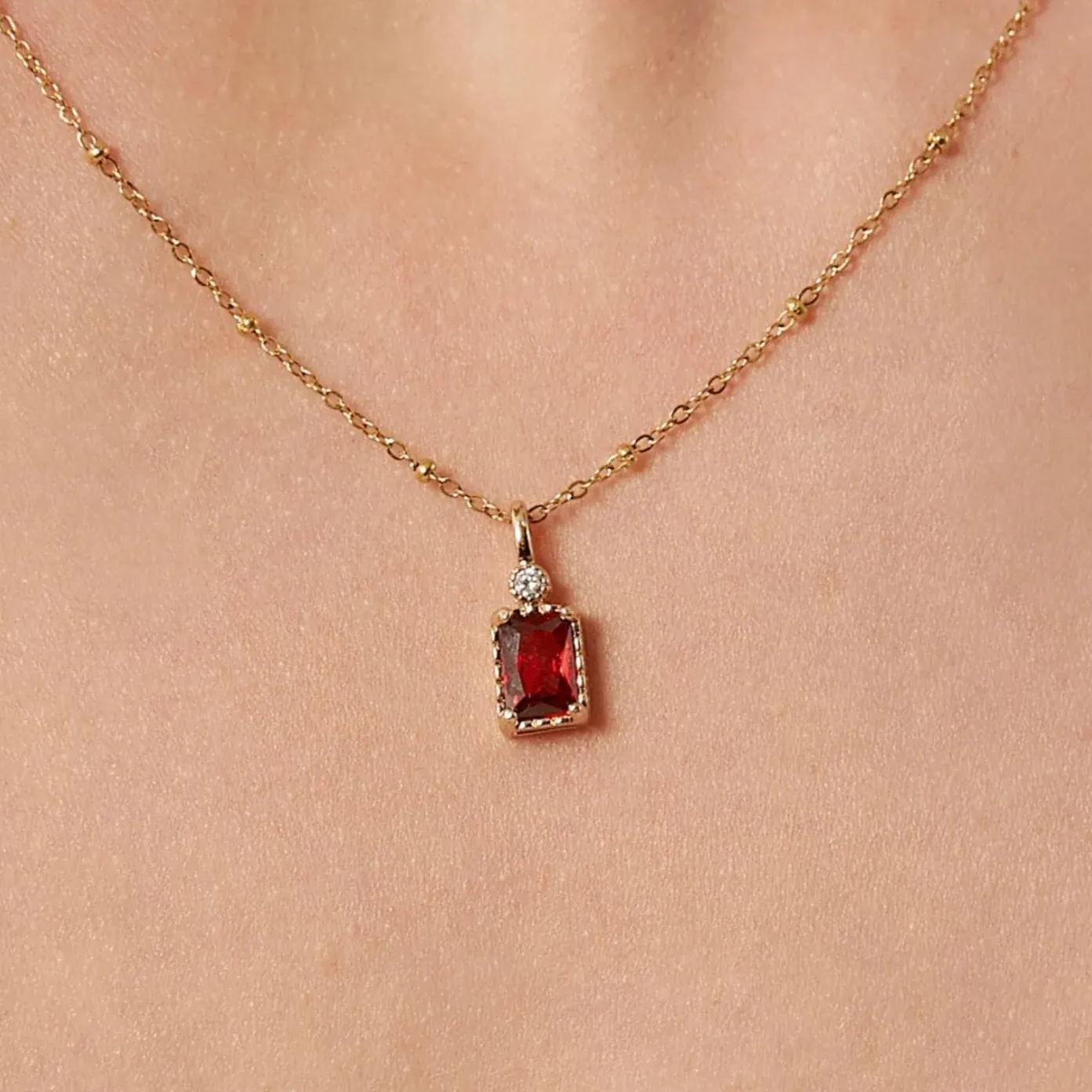 Personalized Birthstone Necklace Custom Rectangular Birthstone Pendant Valentine's Day Gift For Her