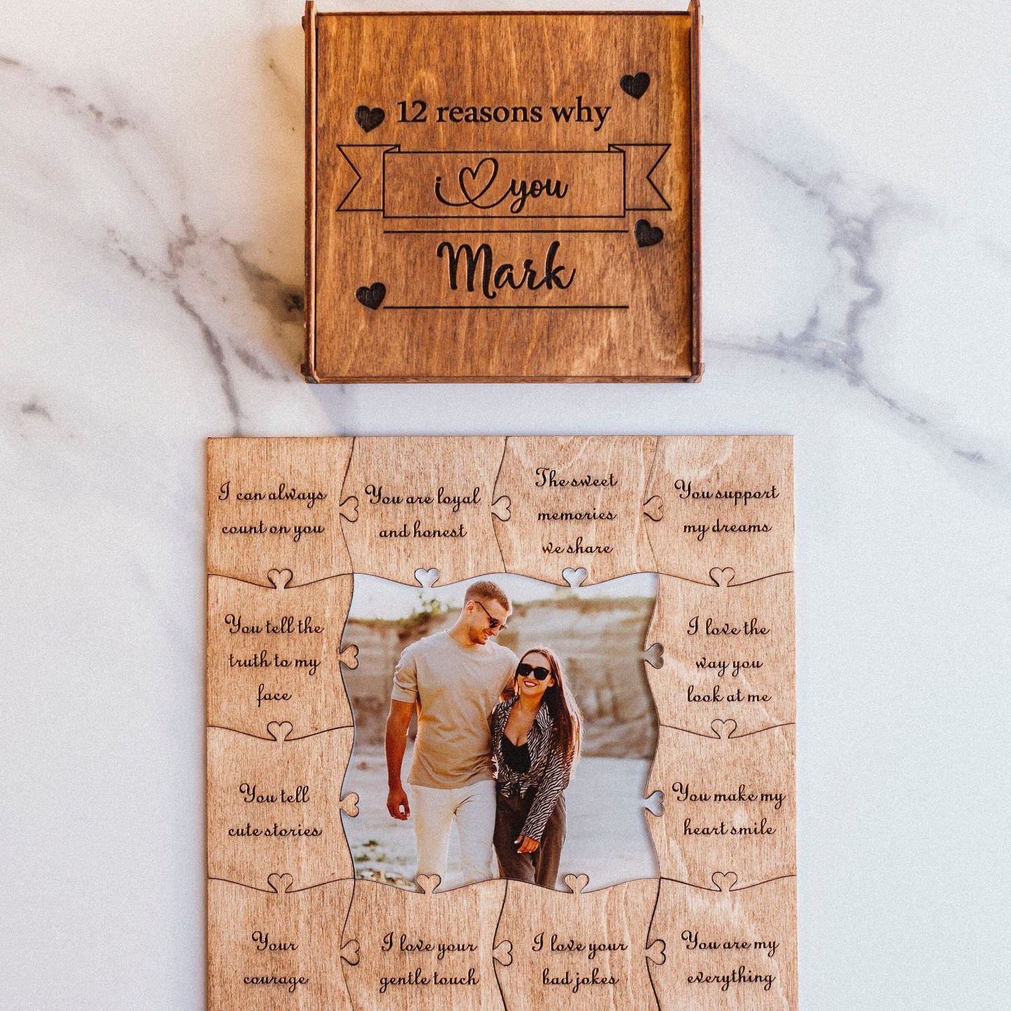 Personalised Wooden Jigsaw Puzzle 12 Reasons Why I Love You Customised Picture Wood Puzzle with 12 Reasons Love Message Valentine's Day Gift