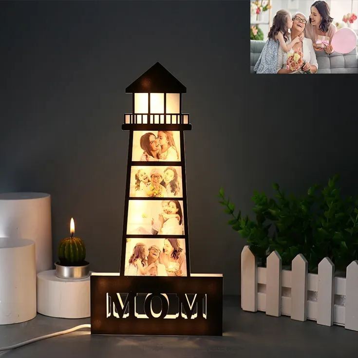 Personalized Photo Lighthouse Night Light Custom Family Photo LED Lamp Acrylic Family Keepsake Decor Mother’s Day Birthday Gift for Mom