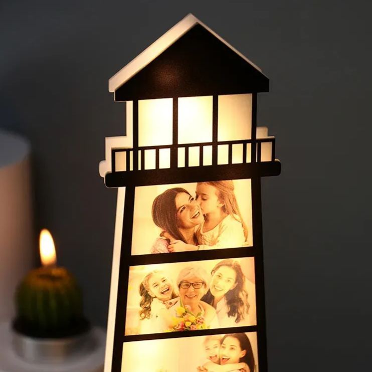 Personalized Photo Lighthouse Night Light Custom Family Photo LED Lamp Acrylic Family Keepsake Decor Mother’s Day Birthday Gift for Mom
