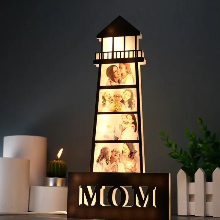 Personalized Photo Lighthouse Night Light Custom Family Photo LED Lamp Acrylic Family Keepsake Decor Mother’s Day Birthday Gift for Mom