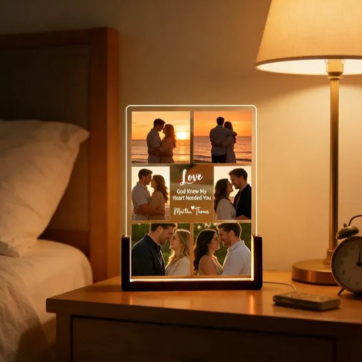 Personalized God Knew My Heart Needed You 6 Photos Acrylic LED Night Light with Custom Name Text and Wooden Base Valentine's Day Gift for Couple
