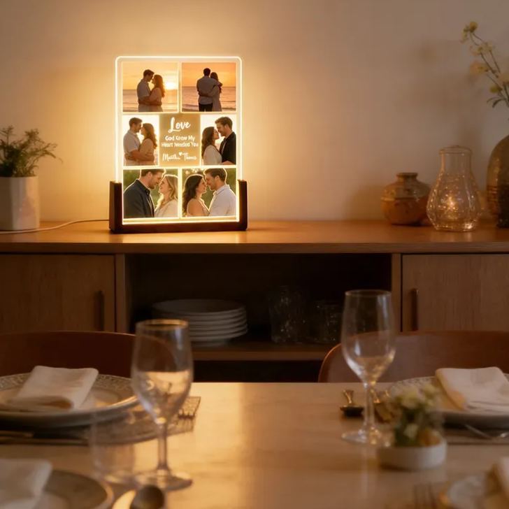 Personalized God Knew My Heart Needed You 6 Photos Acrylic LED Night Light with Custom Name Text and Wooden Base Valentine's Day Gift for Couple