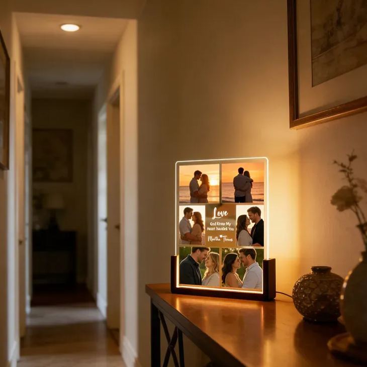 Personalized God Knew My Heart Needed You 6 Photos Acrylic LED Night Light with Custom Name Text and Wooden Base Valentine's Day Gift for Couple