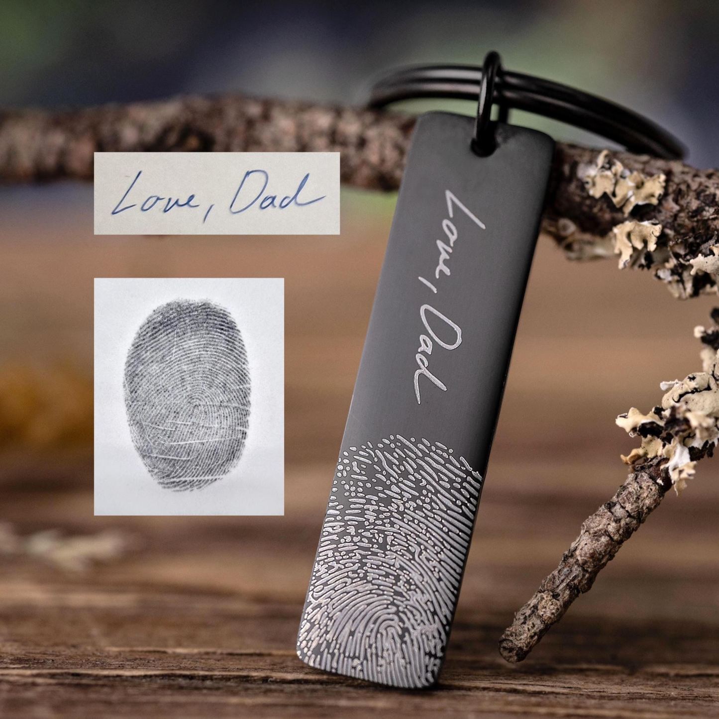 Personalized Fingerprint and Handwriting Memorial Keychain Engraved Real Thumbprint Signature Keyring Custom Inscription Grief Gift