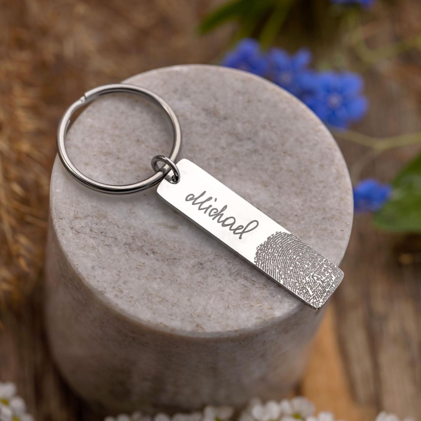 Personalized Fingerprint and Handwriting Memorial Keychain Engraved Real Thumbprint Signature Keyring Custom Inscription Grief Gift