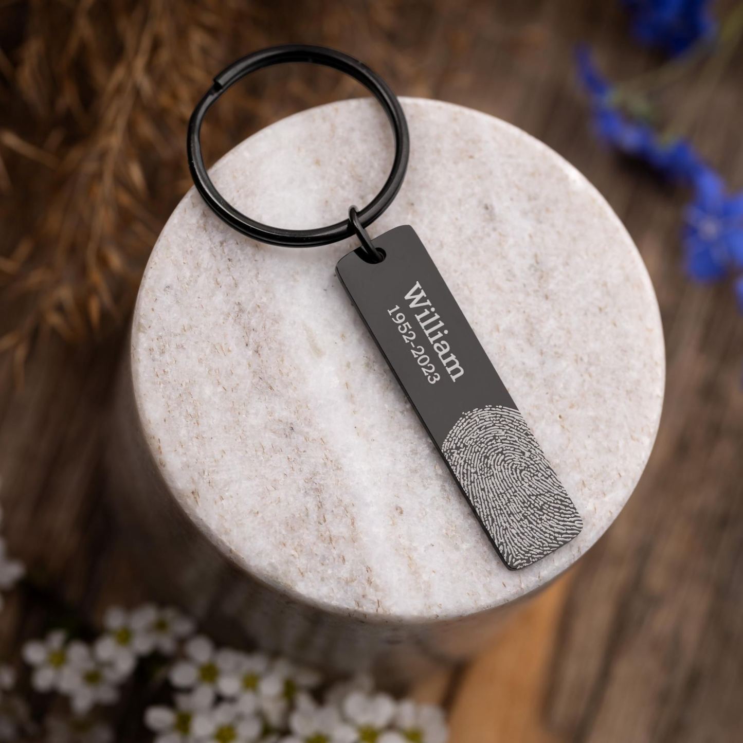 Personalized Fingerprint and Handwriting Memorial Keychain Engraved Real Thumbprint Signature Keyring Custom Inscription Grief Gift