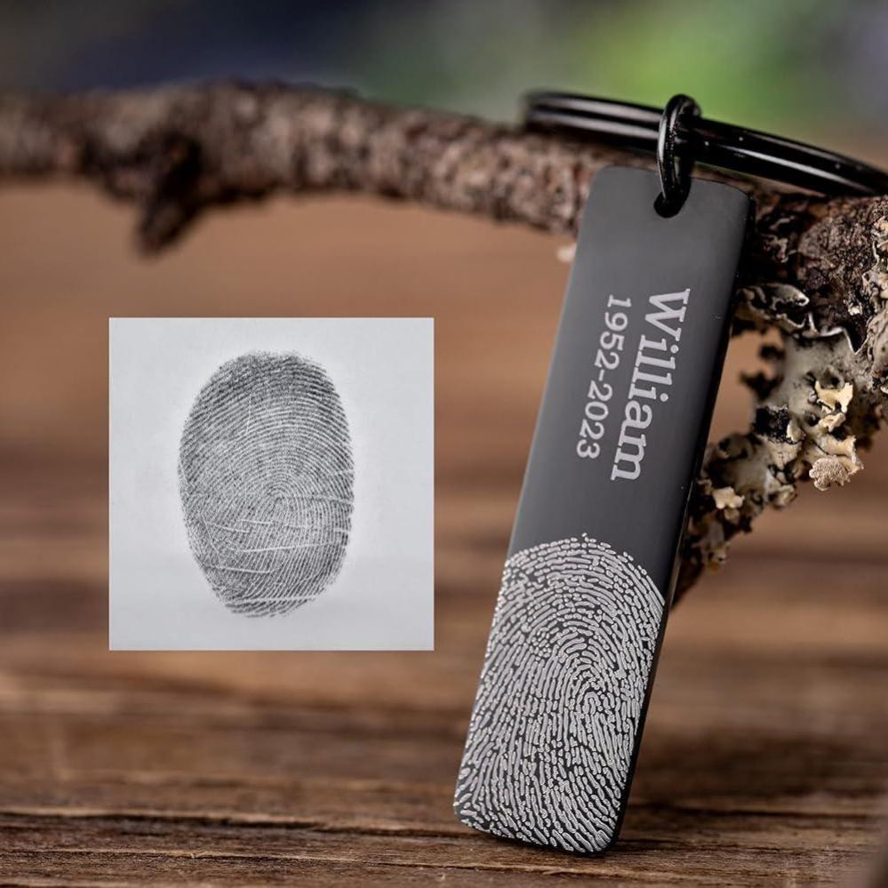 Personalized Fingerprint and Handwriting Memorial Keychain Engraved Real Thumbprint Signature Keyring Custom Inscription Grief Gift