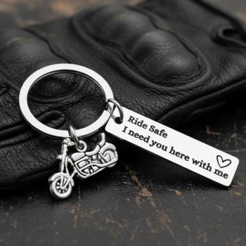 Personalized Back Text Ride Safe Keychain Custom Engraved Text Motorcycle Tag Keyring Valentine Gift for Him