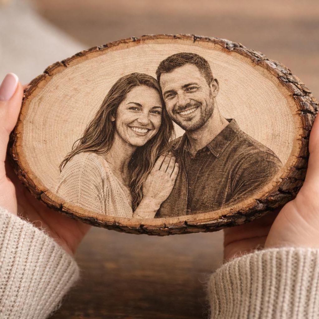 Custom Engraved Wood Photo Slice Personalized Picture Wooden Slice Plaque Gift for Family Couple