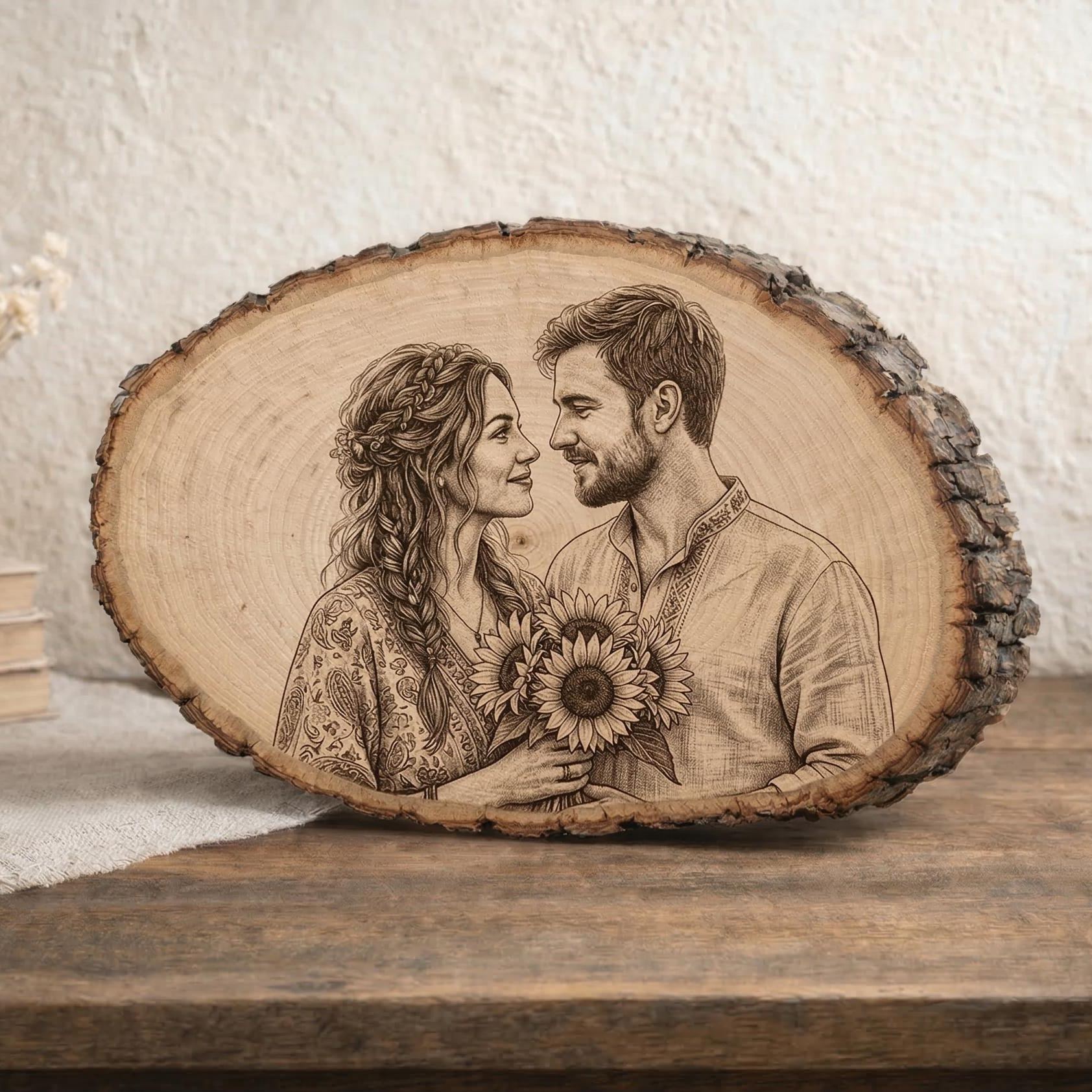 Custom Engraved Wood Photo Slice Personalized Picture Wooden Slice Plaque Gift for Family Couple