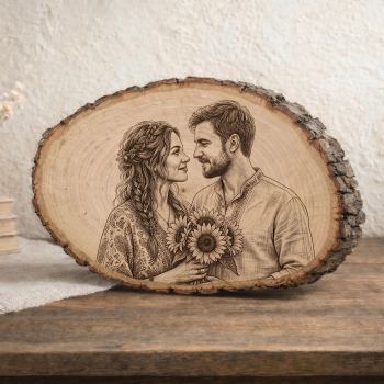 Custom Engraved Wood Photo Slice Personalized Picture Wooden Slice Plaque Gift for Family Couple