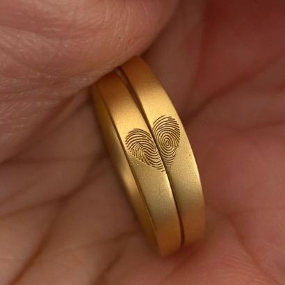 Adjustable Fingerprint Heart Couple Rings Gold Matching Promise Bands Gift