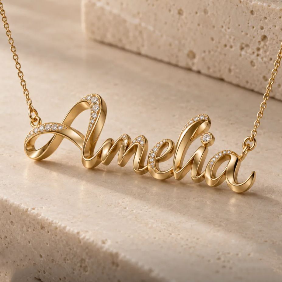 Custom Name Necklace 925 Sterling Silver Cursive Nameplate Pendant Sparkling Crystal Accent Personalized Script Jewelry Gift for Women Girls - namenecklace