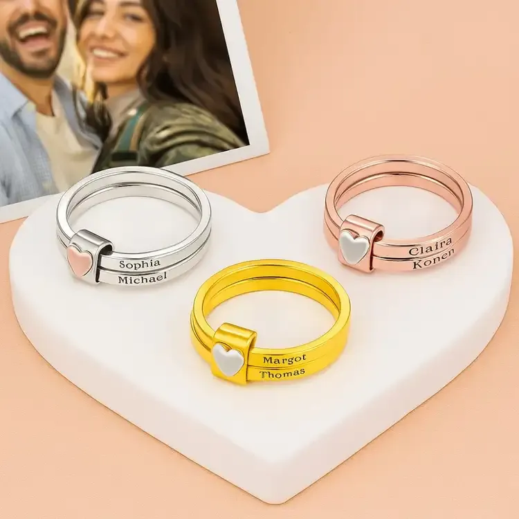 Personalized Sterling Silver Heart Name Stacking Ring Custom Engraved 2-7 Names Jewelry, Perfect Christmas, Valentine��s & Birthday Gift for Mom Grandma