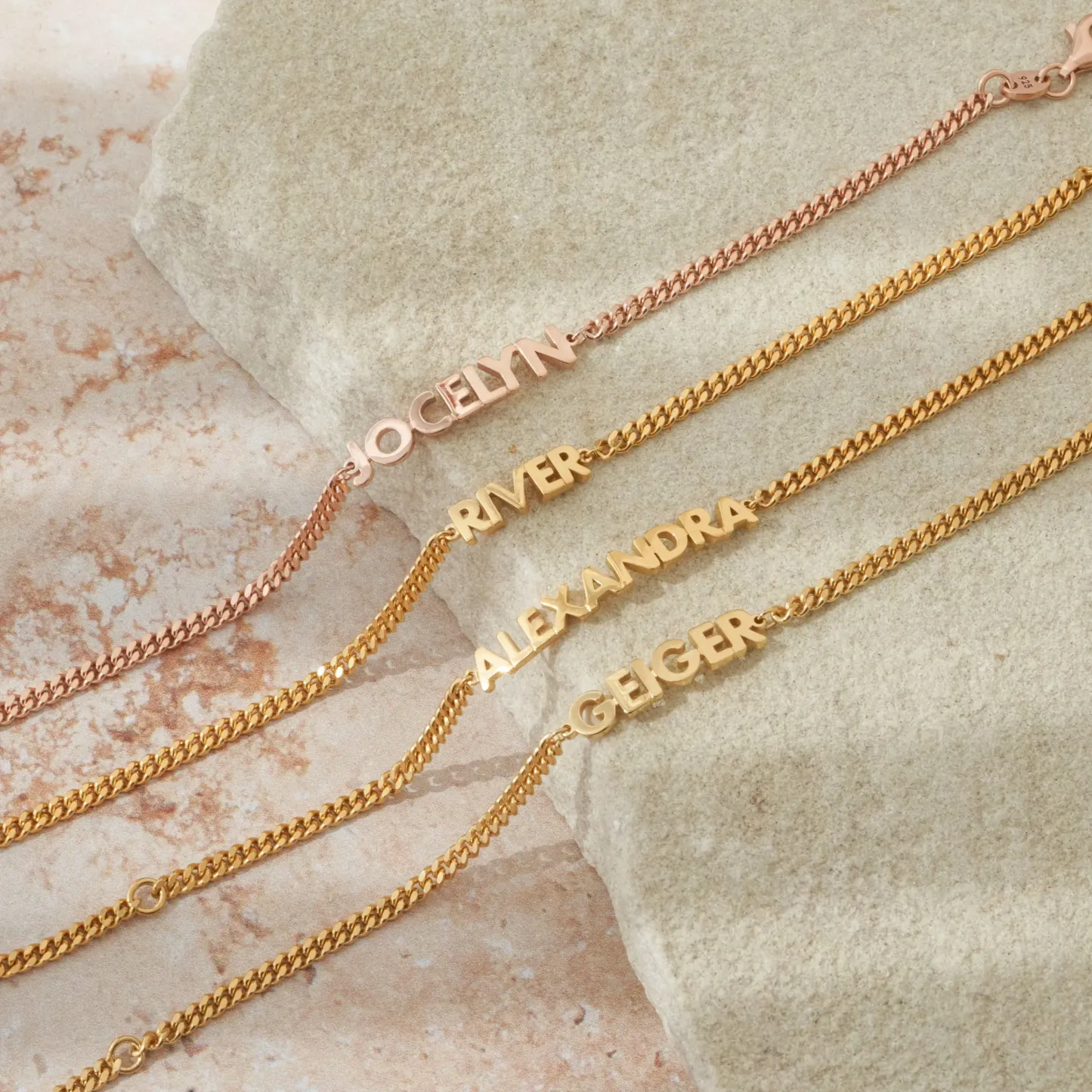 Custom Name Bracelet on Curb Chain Modern Block Letter Name Bracelet Personalized Heavy Chain Name Jewelry