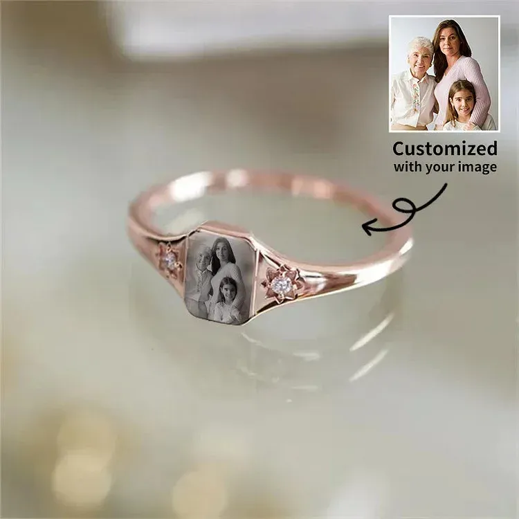 Personalized Birthstone Photo Ring - Buy 2 Free Shipping