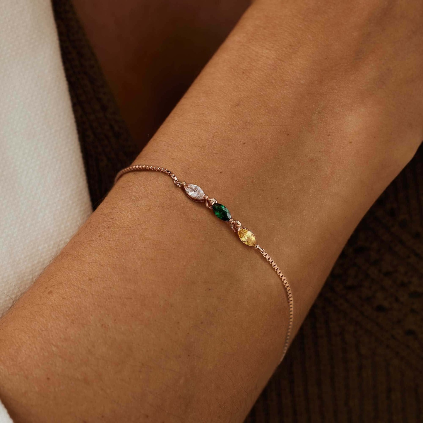 Personalized Marquise Birthstone Bracelet Custom 1 to 5 Birthstones Jewelry Custom Family Names Bracelet Custom Gift for Mom  Mother's Day Gift for Wife