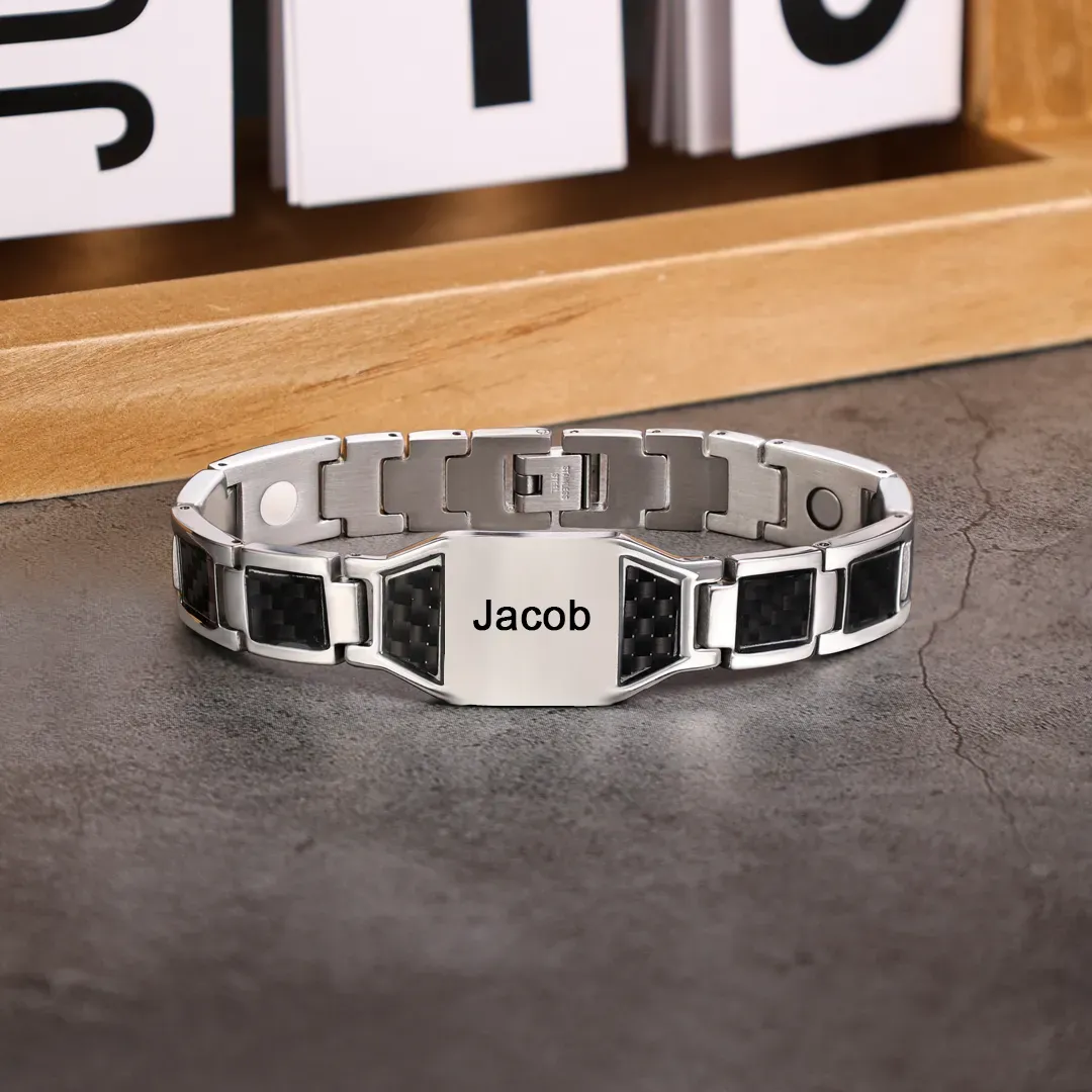 Personalized Carbon Fiber Energy Bracelet Custom Engraved Men's Carbon Fiber Bracelet Personalized Name Men's Bracelet