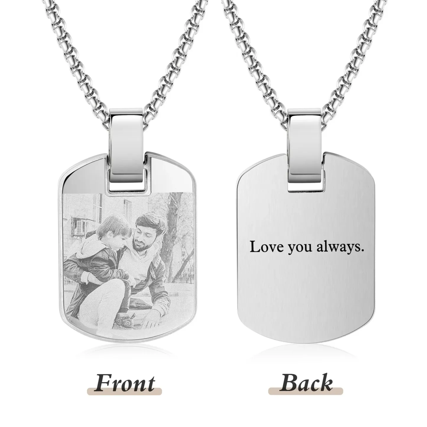Custom Photo Tag Necklace Personalized Picture Pendant Memorial Jewelry Gift for Men Dad Boyfriend