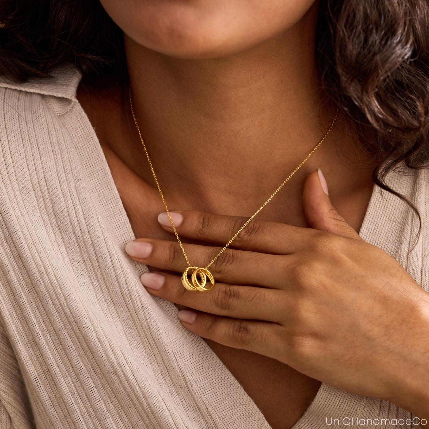 Personalized Two Names Engraved Circle Name Necklace Custom Family Name Circle Pendant Gift For Her