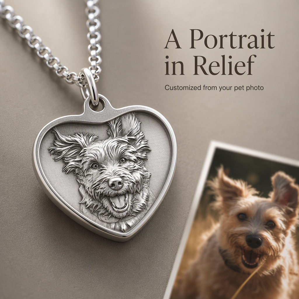 Personalized 925 Sterling Silver 3D Relief Heart Pet Head Portrait Pendant Custom Photo Charm Necklace Gift For Dog Moms