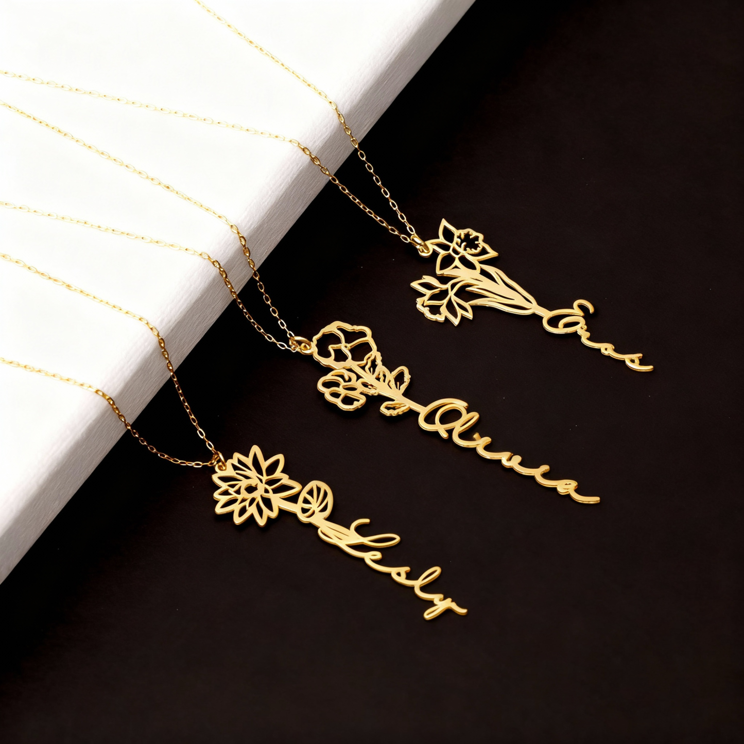 Personalized Birth Flower Name Necklace Custom Name Pendant Jewelry Minimalist Dainty Flower Name Necklace Gift for Her