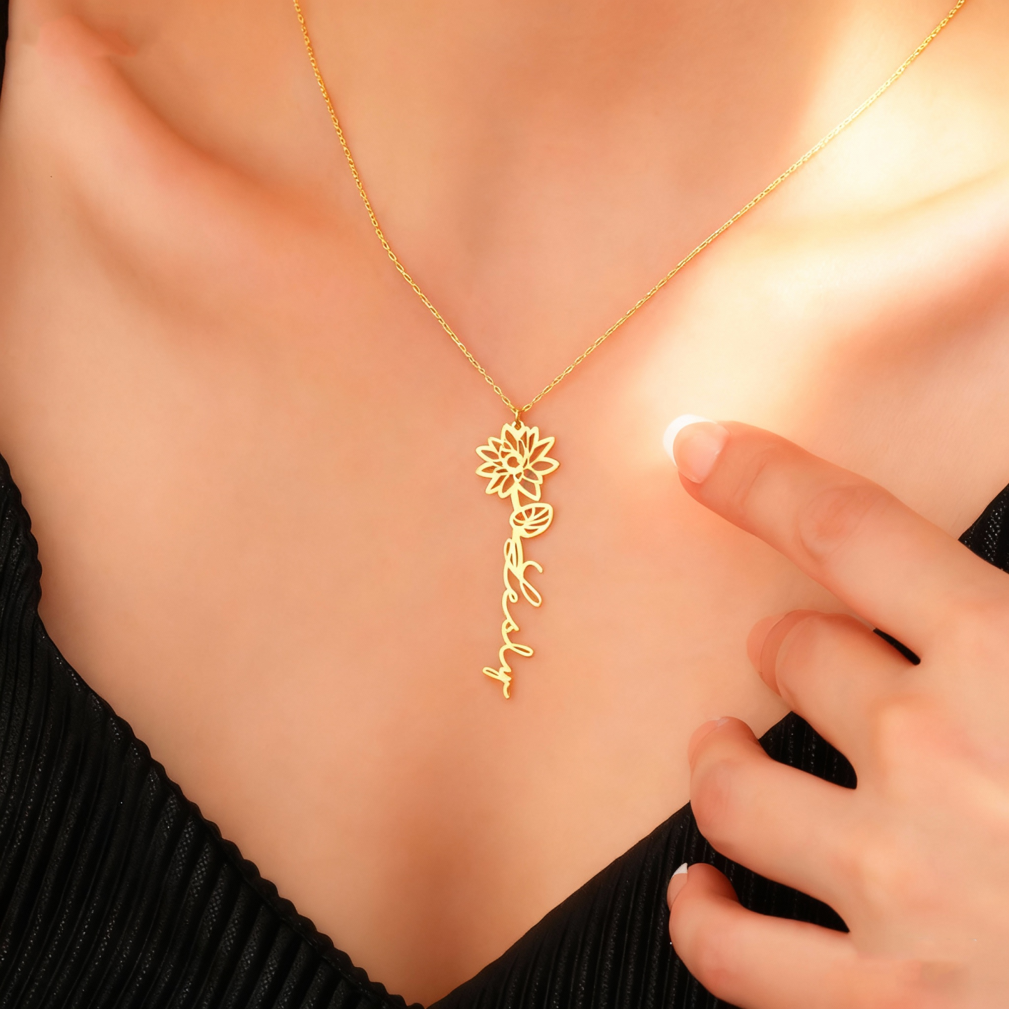 Personalized Birth Flower Name Necklace Custom Name Pendant Jewelry Minimalist Dainty Flower Name Necklace Gift for Her