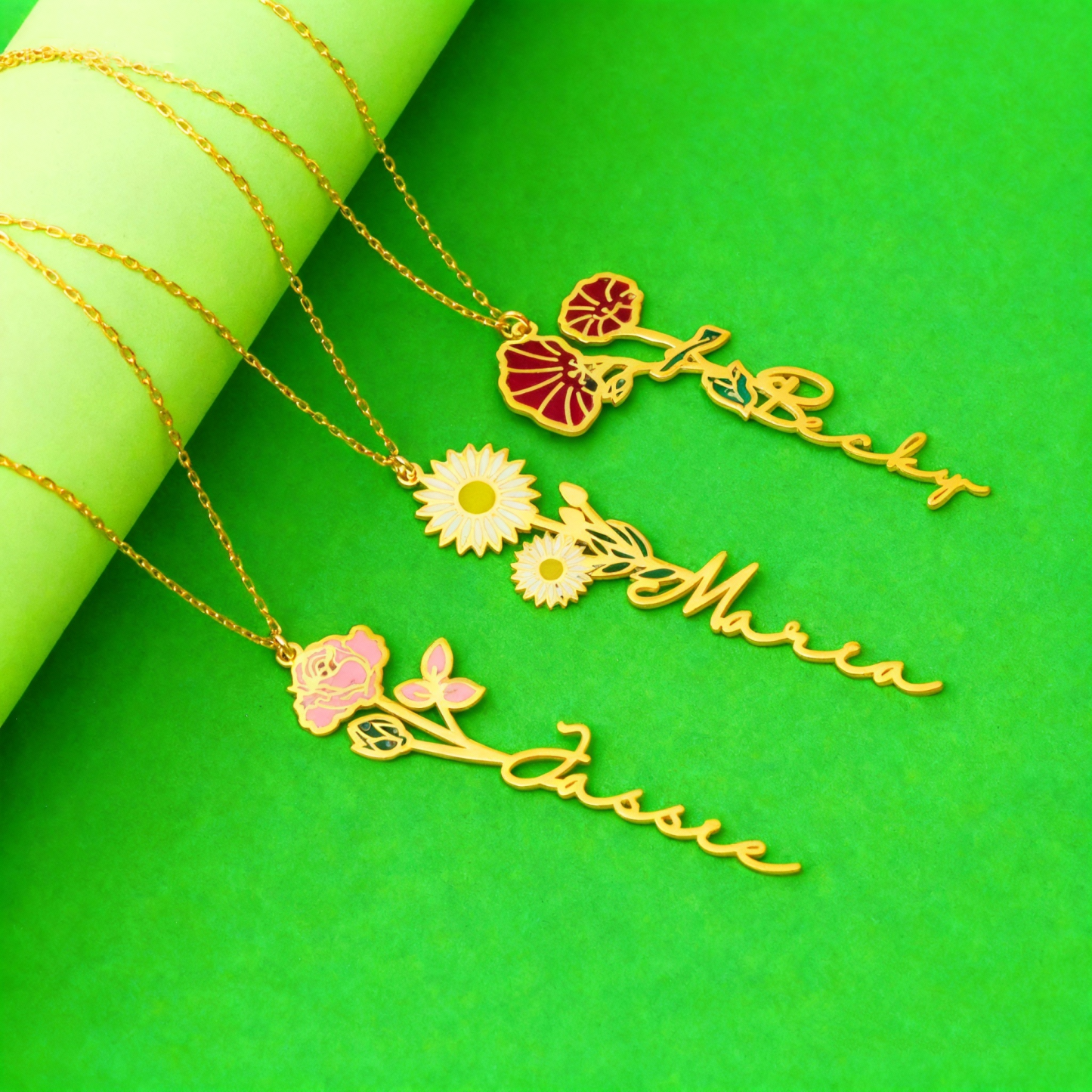 Personalized Birth Flower Name Necklace Custom Name Pendant Jewelry Minimalist Dainty Flower Name Necklace Gift for Her