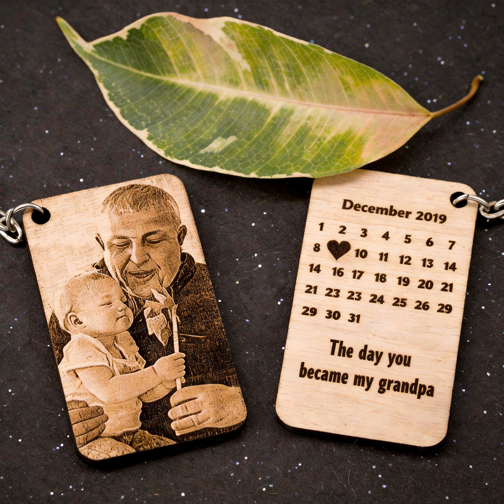 Personalized Photo Wooden Keychain Custom Calendar Text Keyring Father's Day Gift for Best Dad Ever