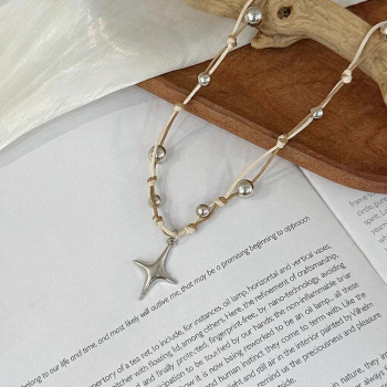 Minimalist Four Point Star Necklace Elegant Beaded Chain Choker Bohemian Holiday Jewelry for Women