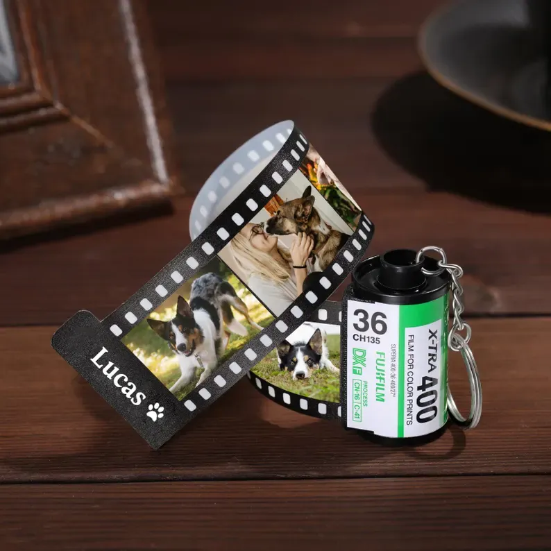 Custom Pet Photo Film Roll Keychain with Name Personalized Dog Cat Photo Film Roll Keyring Multi Photo Pet Film Roll Keychain Memorial Gift
