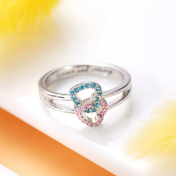 Personalized Mother & Daughter Double Heart Ring with Custom Birthstones – Forever Linked Family Jewelry