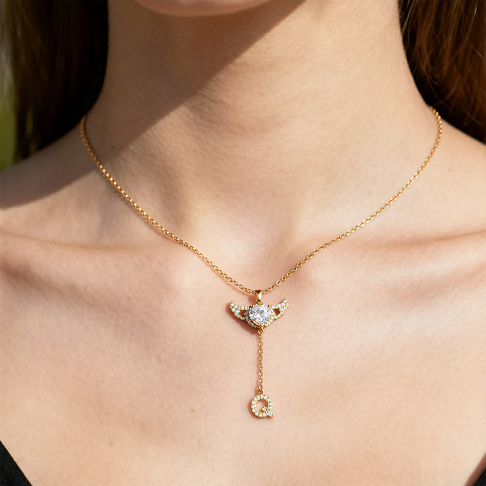 Animated Cupid Angel Wings Initial Necklace Custom Initial Drop Necklace with Moving Wings Charm Fun Kinetic Initial Drop Pendant Christmas Gifts for Her