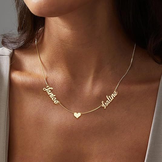 Personalized 2 Names Necklace Heart Heart Couple Gift,Romantic Valentine's Day Gift for Wife Her,Meaningful Mom Gift