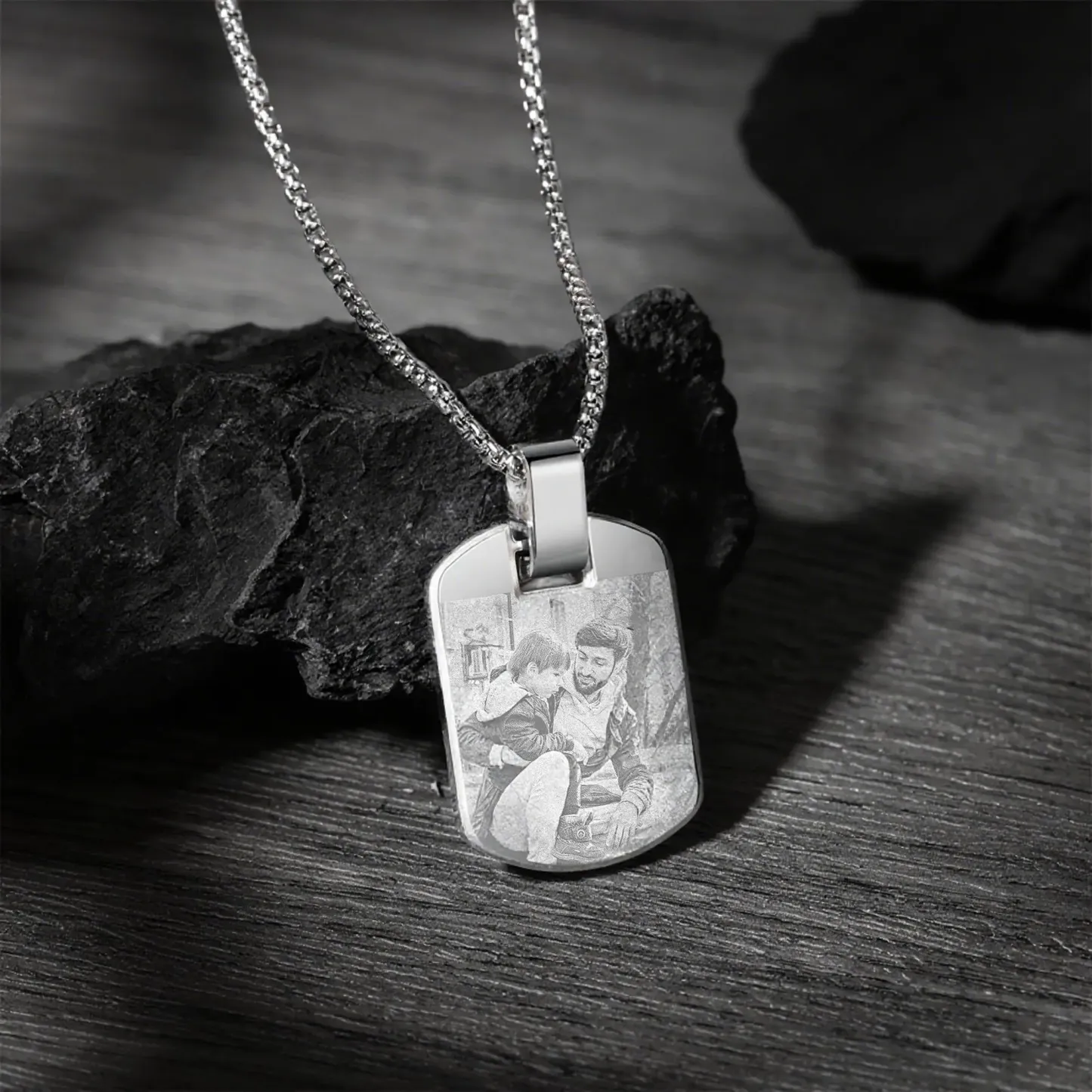 Custom Photo Tag Necklace Personalized Picture Pendant Memorial Jewelry Gift for Men Dad Boyfriend