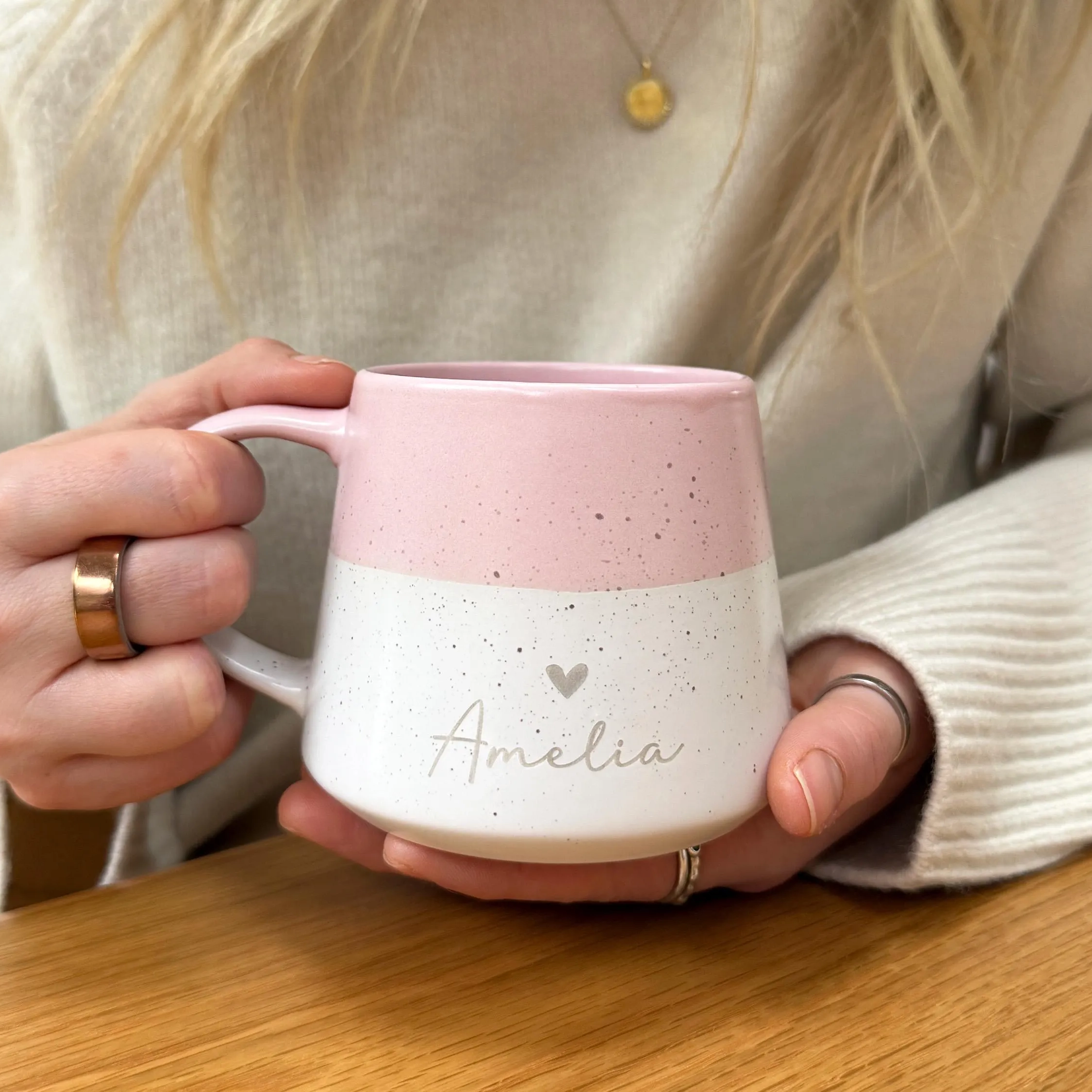 Personalized Heart Name Two Tone Speckled Mug Custom Name Heart Dip Glaze Coffee Cup Gift for Her