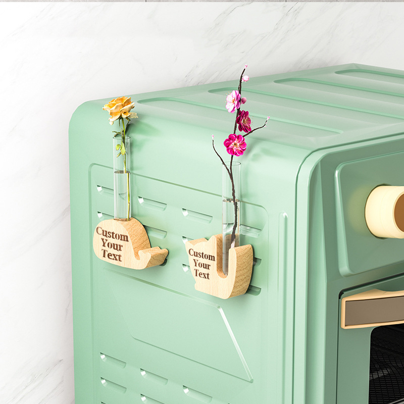 Customized Animal Wooden Hydroponic Vase Refrigerator Personalized Refrigerator Decals Flower Plug Magnetic Wooden Refrigerator Magnet