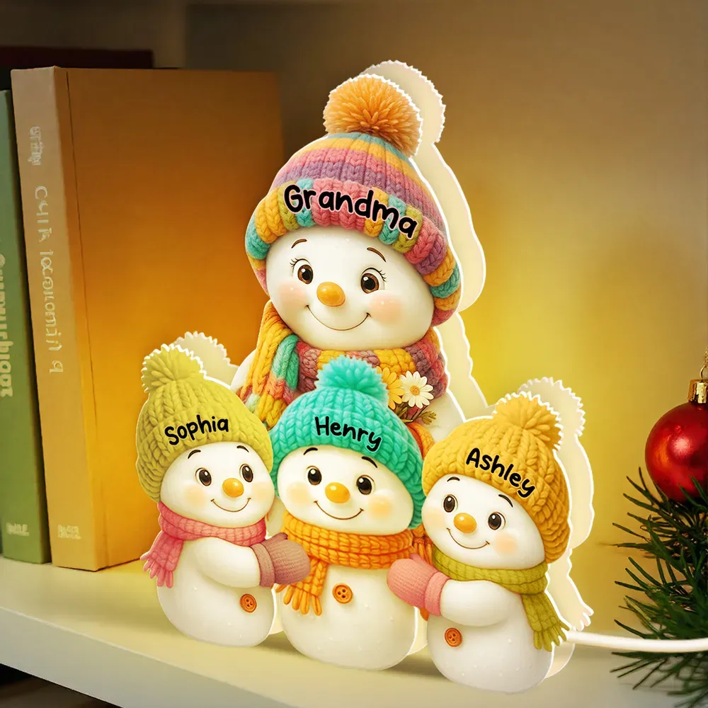 Custom Snowman Family Light Box Personalized Snowman Family Portrait Lamp Grandkids Names Christmas Light Up Decor Christmas  Gifts for Grandma and Grandpa